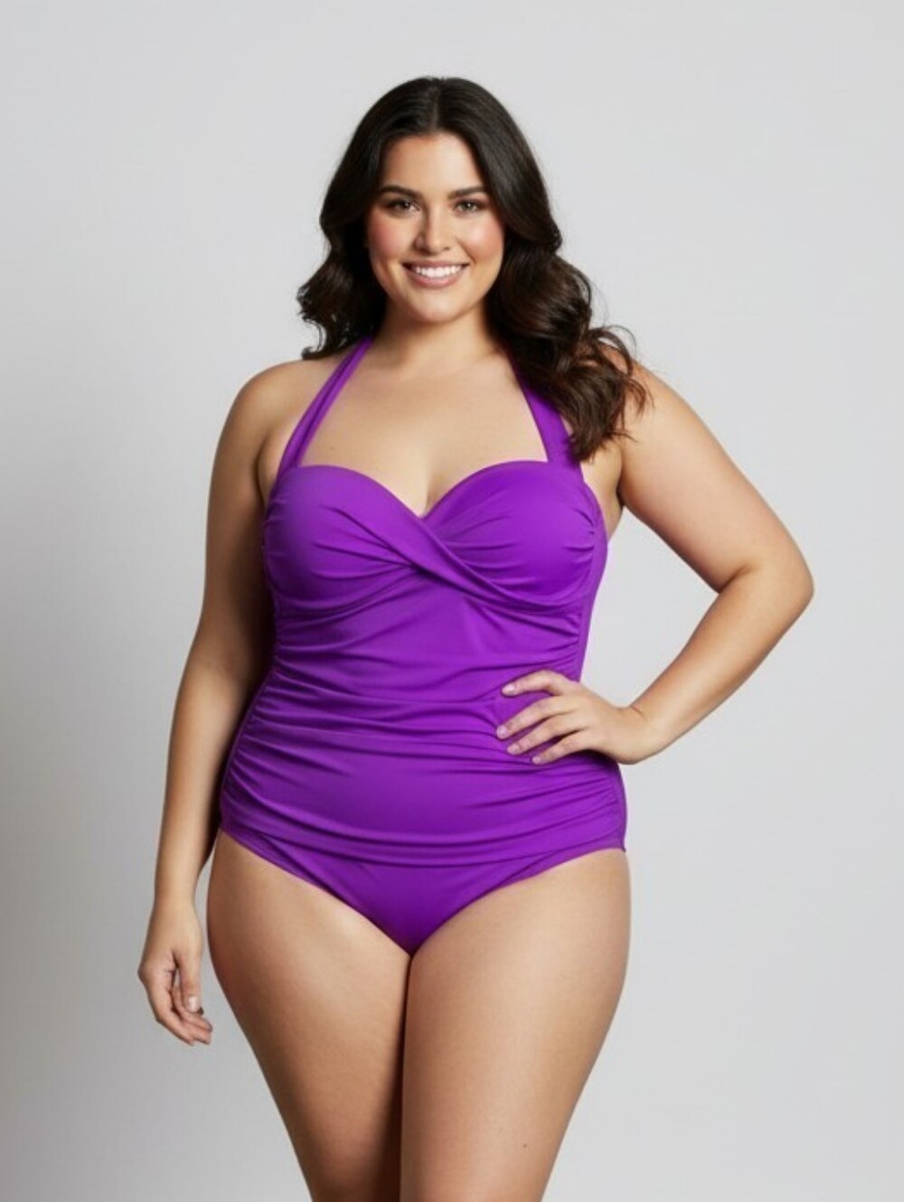 Catalina Bright Purple Halter Ruched One-Piece Swimsuit